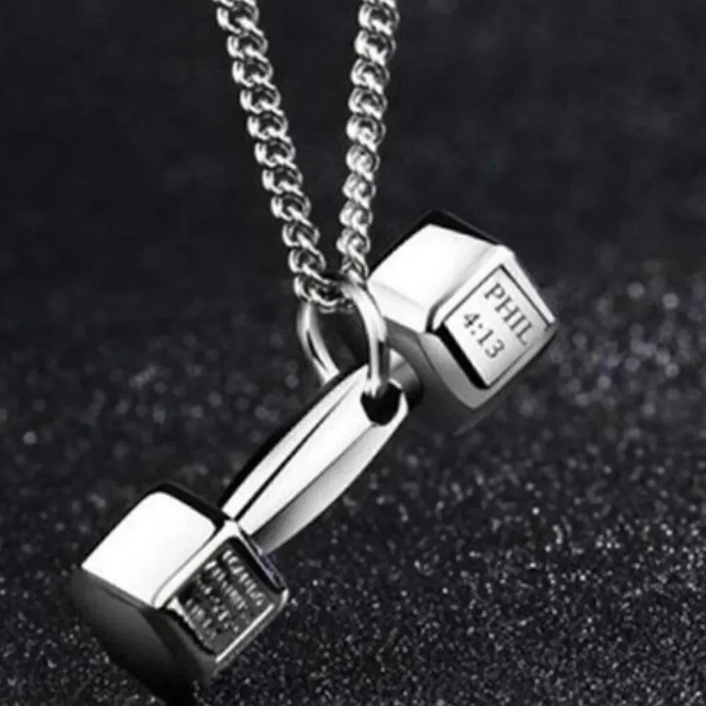SILVER DUMBBELL SCRIPTURE NECKLACE